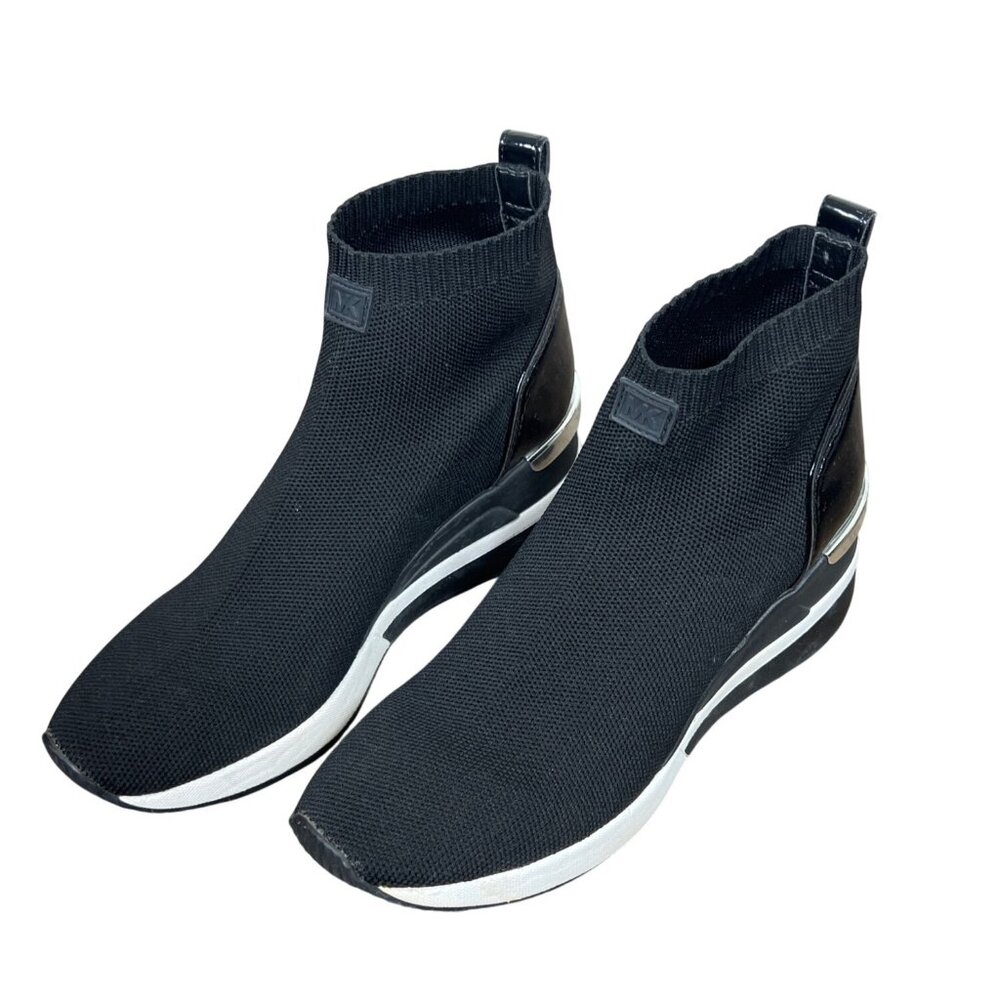 MICHAEL MICHAEL KORS Women’s Skyler Stretch-knit Sock Sneaker Black Sz 7 EUC